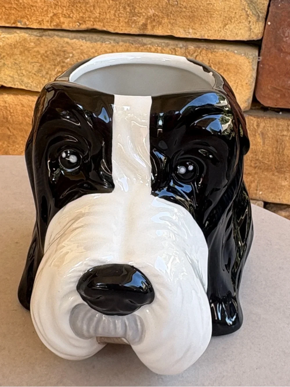 Ceramic Black & White Dog Head Planter - Pets Dog